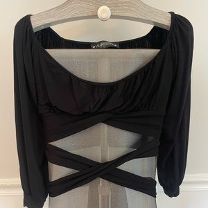 Black long sleeve crop top with tie. Size small.
